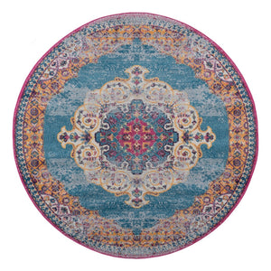 AMER Rugs Manhattan MAN-3 Power-Loomed Medallion Bohemian Area Rug Blue/Orange 6'6" x 6'6"R