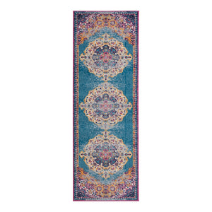 AMER Rugs Manhattan MAN-3 Power-Loomed Medallion Bohemian Area Rug Blue/Orange 2'6" x 7'6"