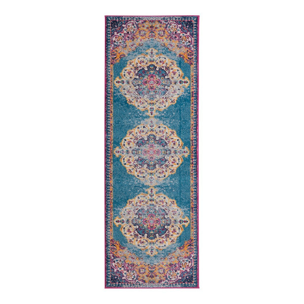 AMER Rugs Manhattan MAN-3 Power-Loomed Medallion Bohemian Area Rug Blue/Orange 2'6" x 7'6"