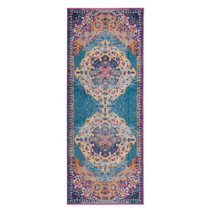 AMER Rugs Manhattan MAN-3 Power-Loomed Medallion Bohemian Area Rug Blue/Orange 2'6" x 6'