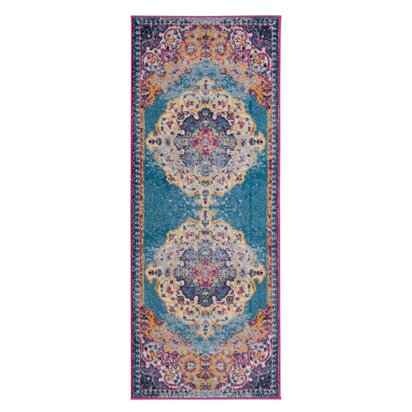 AMER Rugs Manhattan MAN-3 Power-Loomed Medallion Bohemian Area Rug Blue/Orange 2'6" x 6'