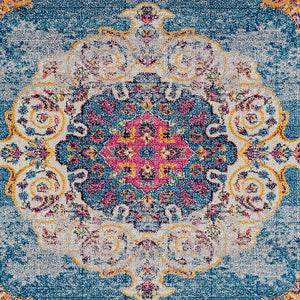 AMER Rugs Manhattan MAN-3 Power-Loomed Medallion Bohemian Area Rug Blue/Orange 7'9" x 11'