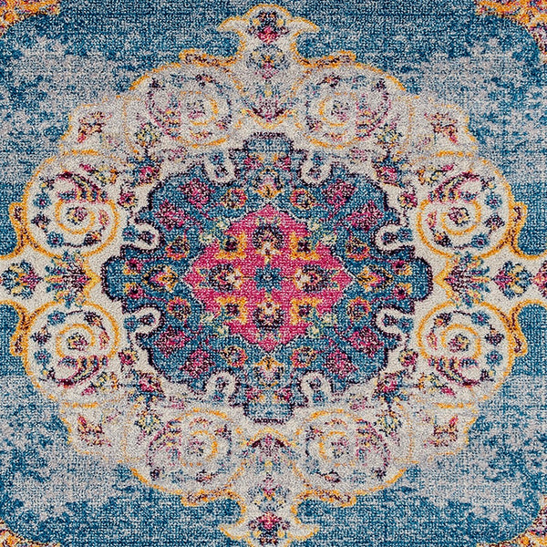 AMER Rugs Manhattan MAN-3 Power-Loomed Medallion Bohemian Area Rug Blue/Orange 7'9" x 11'