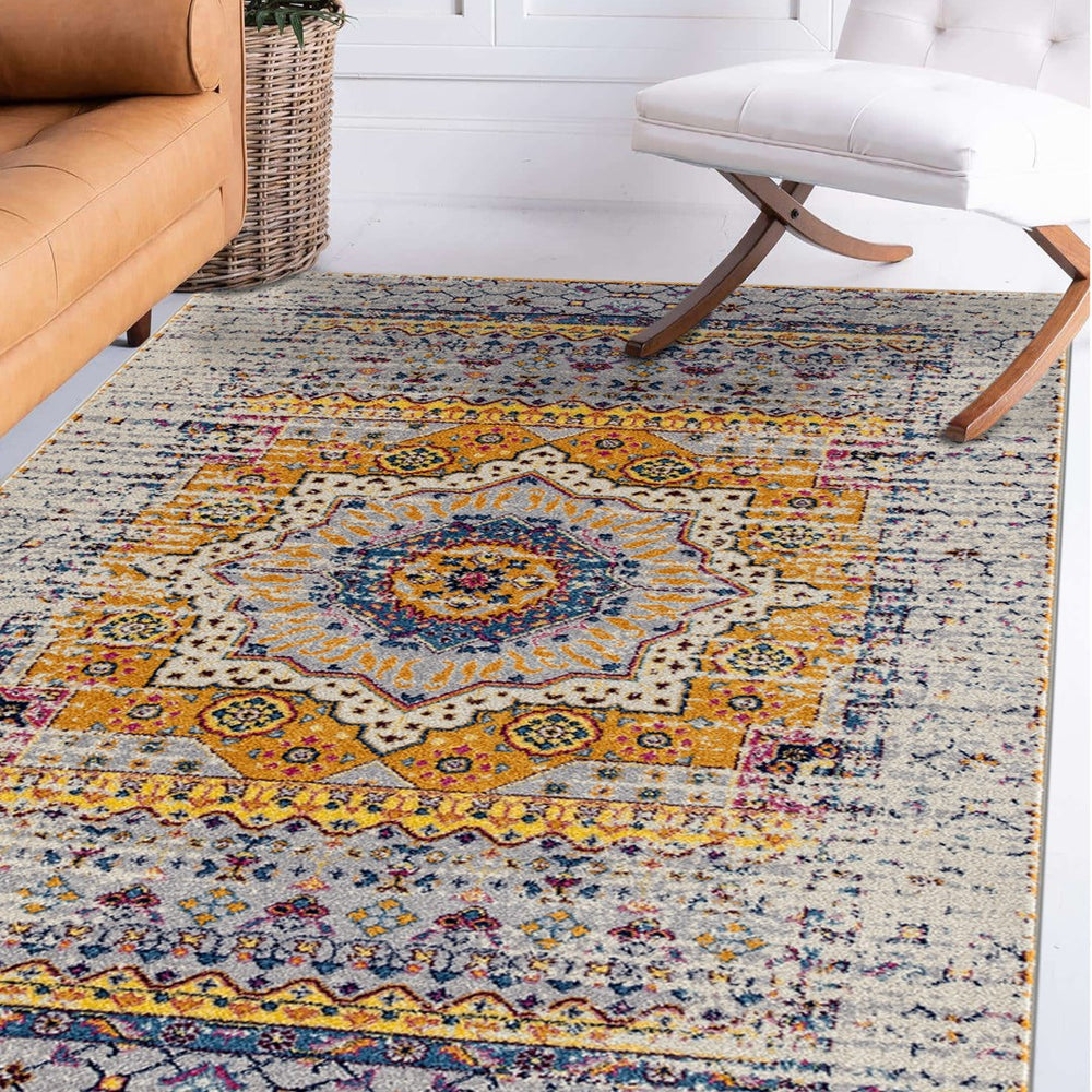AMER Rugs Manhattan MAN-33 Power-Loomed Medallion Bohemian Area Rug Orange/Ivory 7'9" x 11'