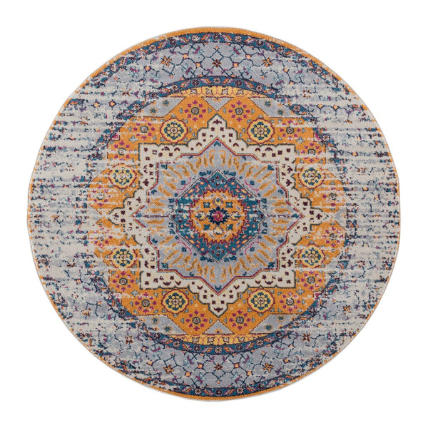AMER Rugs Manhattan MAN-33 Power-Loomed Medallion Bohemian Area Rug Orange/Ivory 6'6" x 6'6"R