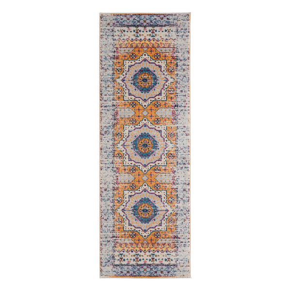 AMER Rugs Manhattan MAN-33 Power-Loomed Medallion Bohemian Area Rug Orange/Ivory 2'6" x 7'6"