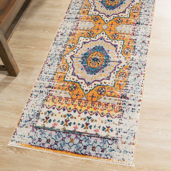 AMER Rugs Manhattan MAN-33 Power-Loomed Medallion Bohemian Area Rug Orange/Ivory 2'6" x 6'