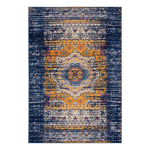 AMER Rugs Manhattan MAN-34 Power-Loomed Medallion Bohemian Area Rug Navy/Orange 7'9" x 11'