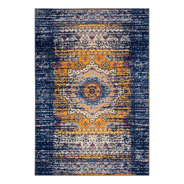 AMER Rugs Manhattan MAN-34 Power-Loomed Medallion Bohemian Area Rug Navy/Orange 7'9" x 11'