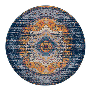 AMER Rugs Manhattan MAN-34 Power-Loomed Medallion Bohemian Area Rug Navy/Orange 6'6" x 6'6"R