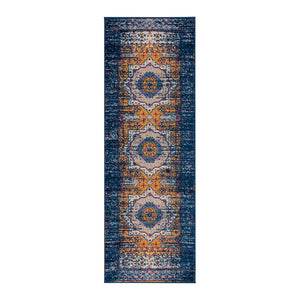 AMER Rugs Manhattan MAN-34 Power-Loomed Medallion Bohemian Area Rug Navy/Orange 2'6" x 7'6"