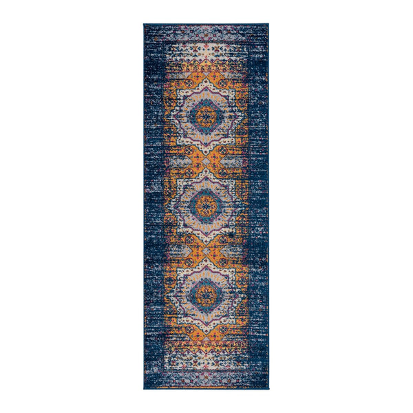 AMER Rugs Manhattan MAN-34 Power-Loomed Medallion Bohemian Area Rug Navy/Orange 2'6" x 7'6"