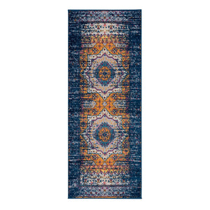 AMER Rugs Manhattan MAN-34 Power-Loomed Medallion Bohemian Area Rug Navy/Orange 2'6" x 6'