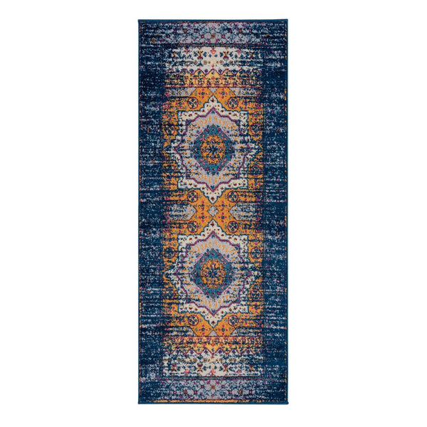 AMER Rugs Manhattan MAN-34 Power-Loomed Medallion Bohemian Area Rug Navy/Orange 2'6" x 6'