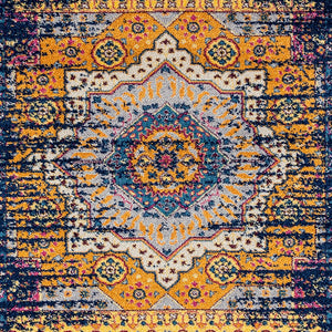 AMER Rugs Manhattan MAN-34 Power-Loomed Medallion Bohemian Area Rug Navy/Orange 7'9" x 11'