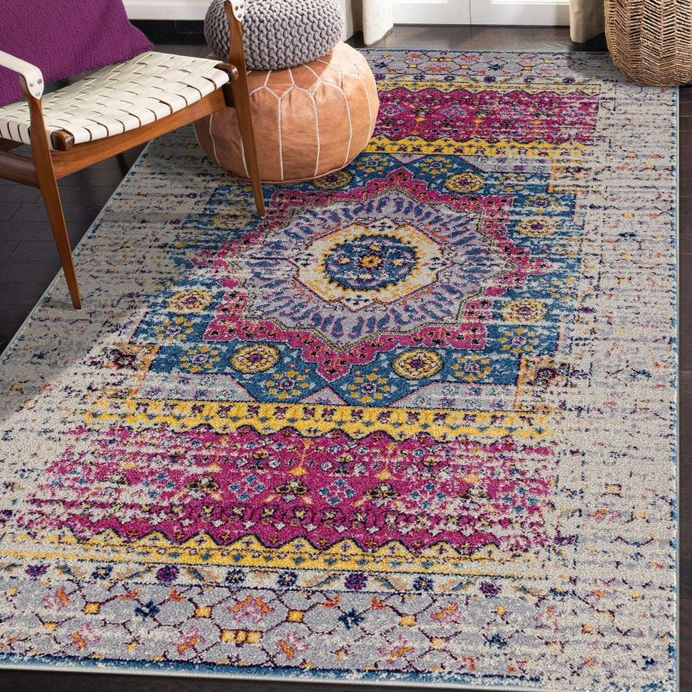 AMER Rugs Manhattan MAN-35 Power-Loomed Medallion Bohemian Area Rug Pink/Ivory 7'9" x 11'