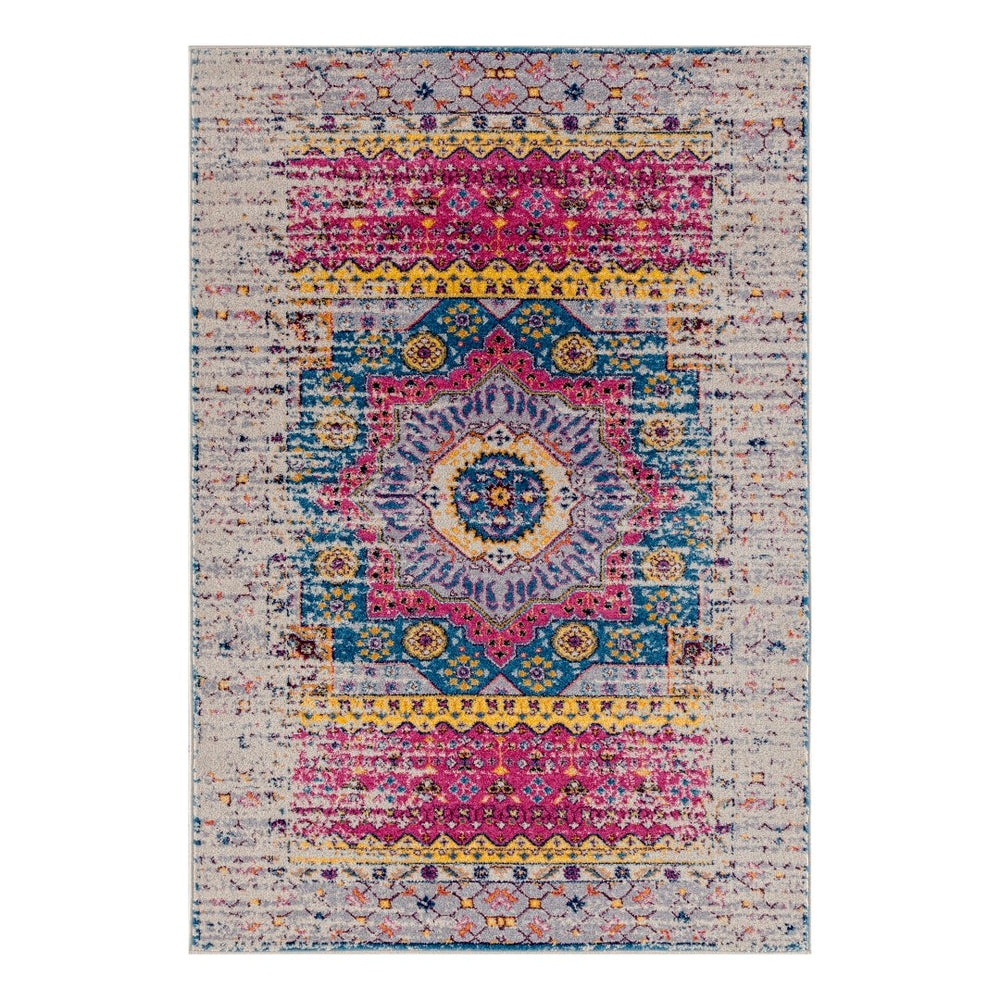 AMER Rugs Manhattan MAN-35 Power-Loomed Medallion Bohemian Area Rug Pink/Ivory 7'9" x 11'