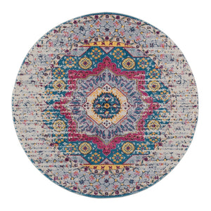 AMER Rugs Manhattan MAN-35 Power-Loomed Medallion Bohemian Area Rug Pink/Ivory 6'6" x 6'6"R