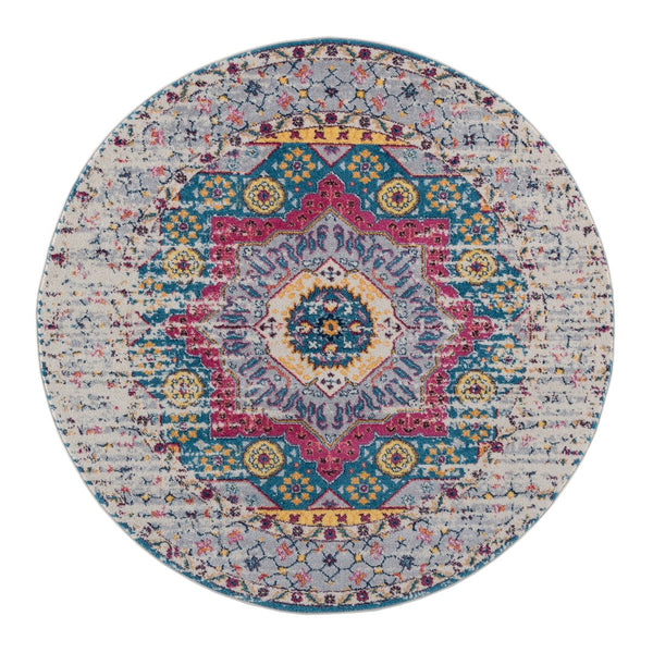 AMER Rugs Manhattan MAN-35 Power-Loomed Medallion Bohemian Area Rug Pink/Ivory 6'6" x 6'6"R