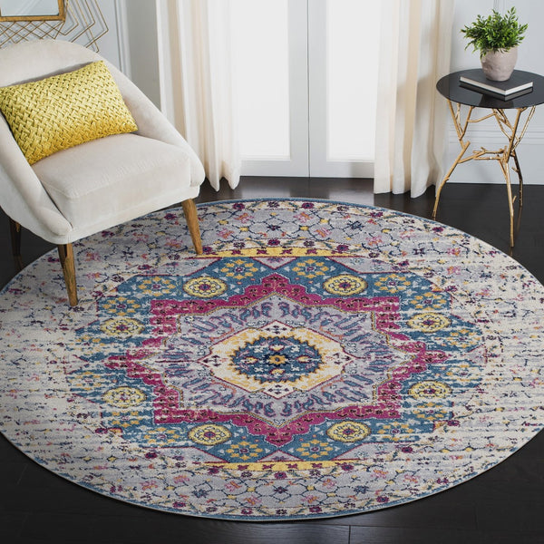 AMER Rugs Manhattan MAN-35 Power-Loomed Medallion Bohemian Area Rug Pink/Ivory 6'6" x 6'6"R