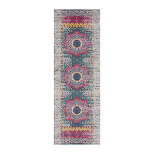 AMER Rugs Manhattan MAN-35 Power-Loomed Medallion Bohemian Area Rug Pink/Ivory 2'6" x 7'6"