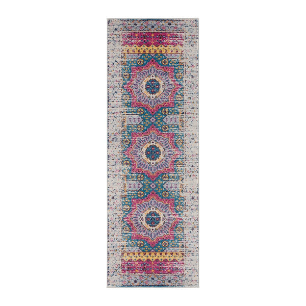 AMER Rugs Manhattan MAN-35 Power-Loomed Medallion Bohemian Area Rug Pink/Ivory 2'6" x 7'6"