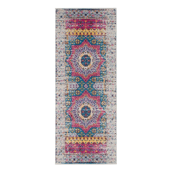 AMER Rugs Manhattan MAN-35 Power-Loomed Medallion Bohemian Area Rug Pink/Ivory 2'6" x 6'