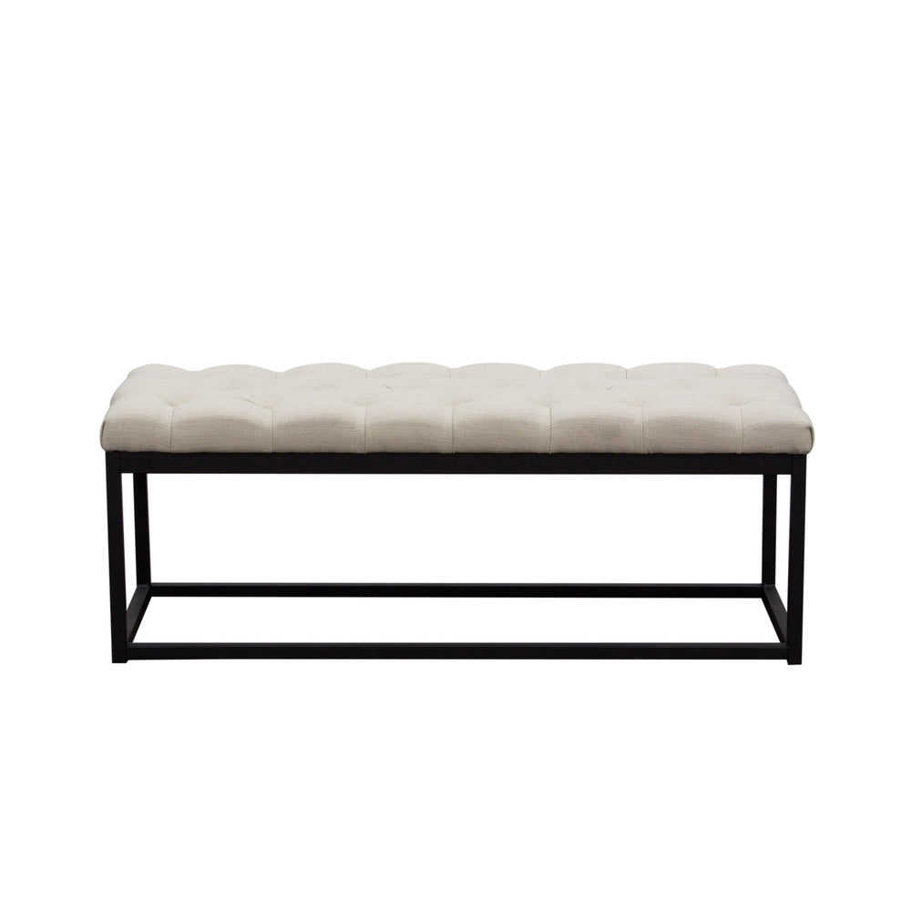 Mateo Black Powder Coat Metal Small Linen Tufted Bench by Diamond Sofa - Desert Sand Linen