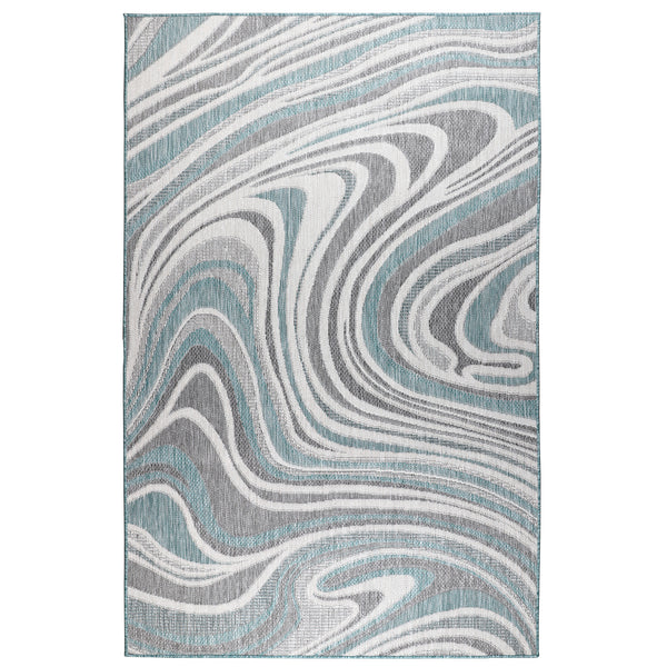 Trans-Ocean Liora Manne Malibu Waves Casual Indoor/Outdoor Power Loomed 88% Polypropylene/12% Polyester Rug Aqua 7'10" x 9'10"