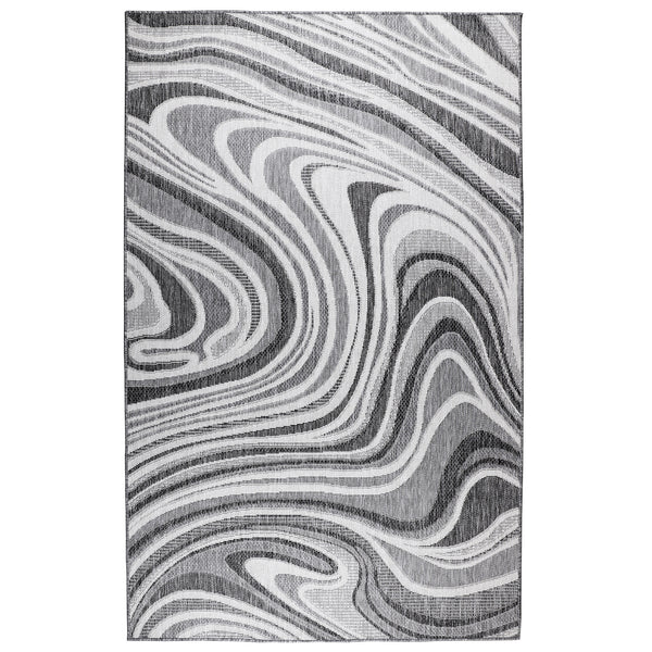 Trans-Ocean Liora Manne Malibu Waves Casual Indoor/Outdoor Power Loomed 88% Polypropylene/12% Polyester Rug Charcoal 7'10" x 9'10"