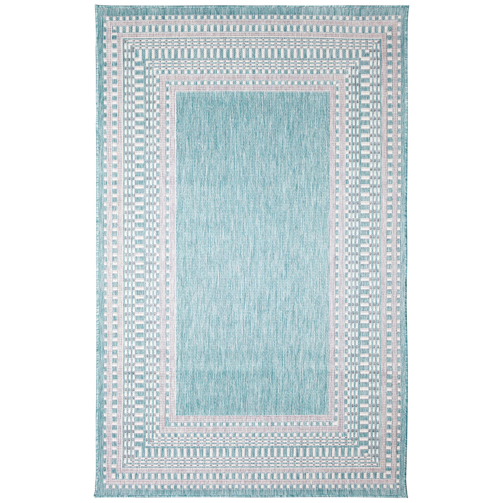 Trans-Ocean Liora Manne Malibu Etched Border Casual Indoor/Outdoor Power Loomed 88% Polypropylene/12% Polyester Rug Aqua 7'10" x 9'10"