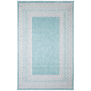 Trans-Ocean Liora Manne Malibu Etched Border Casual Indoor/Outdoor Power Loomed 88% Polypropylene/12% Polyester Rug Aqua 7'10" x 9'10"