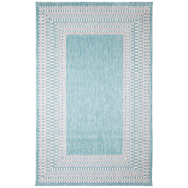 Trans-Ocean Liora Manne Malibu Etched Border Casual Indoor/Outdoor Power Loomed 88% Polypropylene/12% Polyester Rug Aqua 7'10" x 9'10"