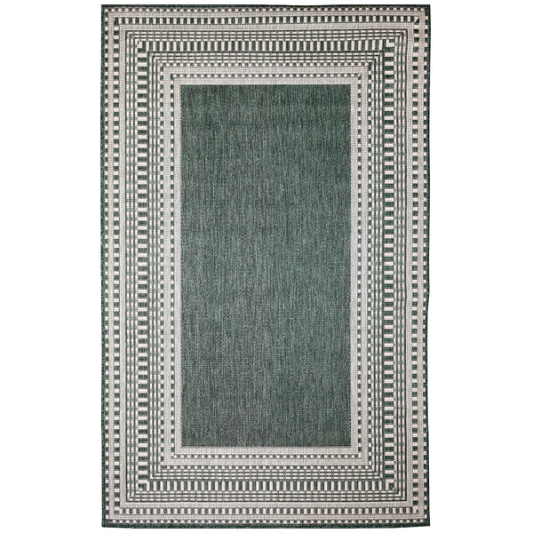 Trans-Ocean Liora Manne Malibu Etched Border Casual Indoor/Outdoor Power Loomed 88% Polypropylene/12% Polyester Rug Green 7'10" x 9'10"