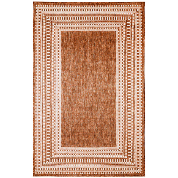 Trans-Ocean Liora Manne Malibu Etched Border Casual Indoor/Outdoor Power Loomed 88% Polypropylene/12% Polyester Rug Clay 7'10" x 9'10"