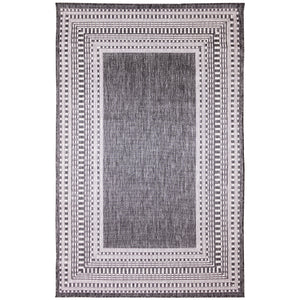 Trans-Ocean Liora Manne Malibu Etched Border Casual Indoor/Outdoor Power Loomed 88% Polypropylene/12% Polyester Rug Charcoal 7'10" x 9'10"