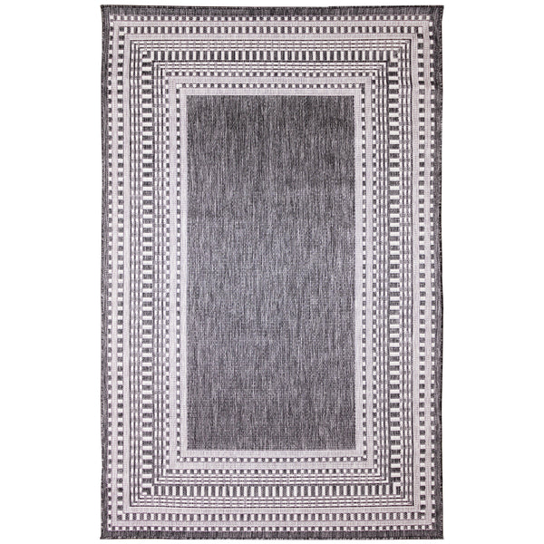 Trans-Ocean Liora Manne Malibu Etched Border Casual Indoor/Outdoor Power Loomed 88% Polypropylene/12% Polyester Rug Charcoal 7'10" x 9'10"