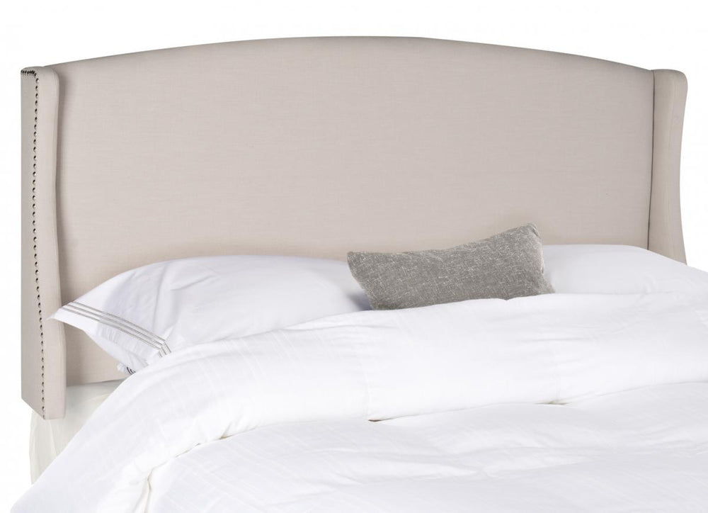 Austin Taupe Winged Headboard - Elegant Linen Upholstery with Stunning Silver Nailhead Trim