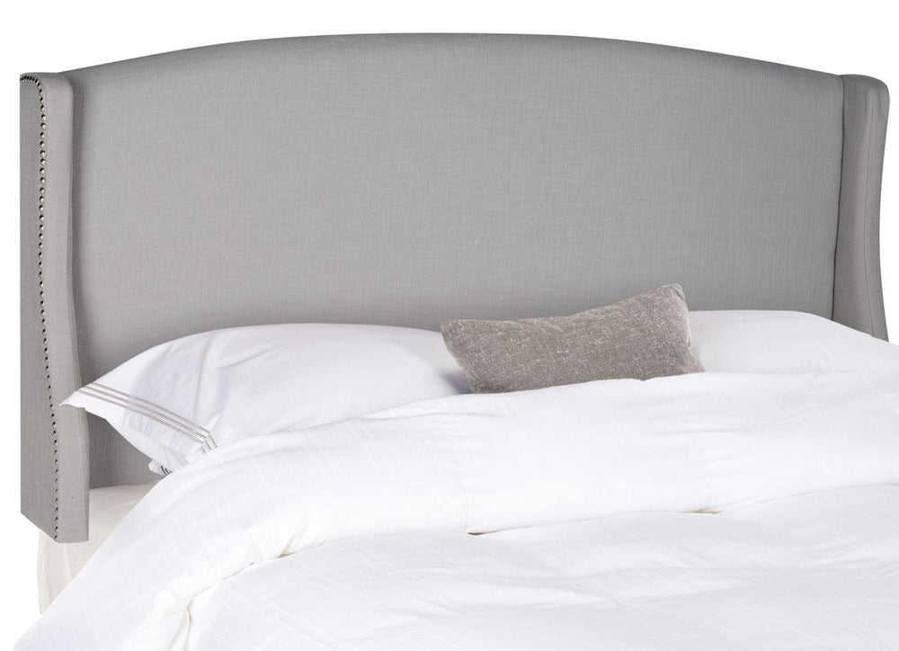 Austin Light Grey Winged Headboard - Elegant Linen Upholstery with Silver Nailhead Detail