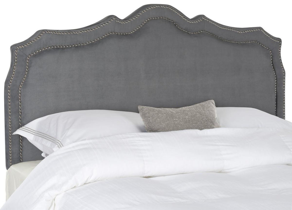 Skyler Headboard - Elegant Taupe Linen with Glamorous Nail Head Trim for a Luxurious Bedroom Decor