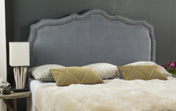 Skyler Headboard - Elegant Taupe Linen with Glamorous Nail Head Trim for a Luxurious Bedroom Decor