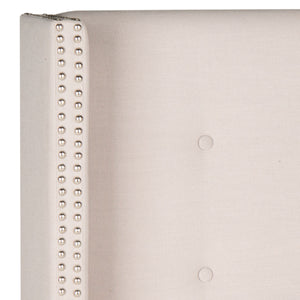 Keegan Taupe Tufted Winged Headboard - Stylish Linen Design with Silver Nailhead Trim for Chic Bedrooms