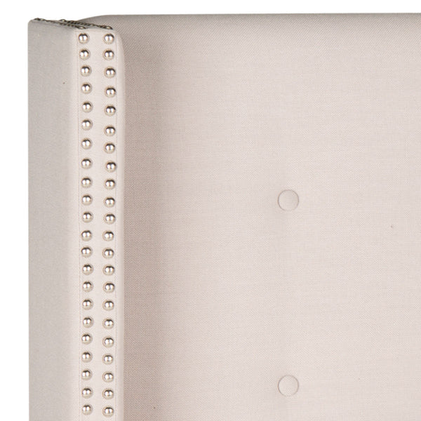 Keegan Taupe Tufted Winged Headboard - Stylish Linen Design with Silver Nailhead Trim for Chic Bedrooms