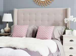 Keegan Taupe Tufted Winged Headboard - Stylish Linen Design with Silver Nailhead Trim for Chic Bedrooms