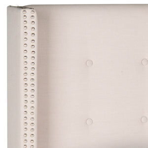 Keegan Taupe Tufted Winged Headboard - Stylish Linen Design with Silver Nailhead Trim for Chic Bedrooms