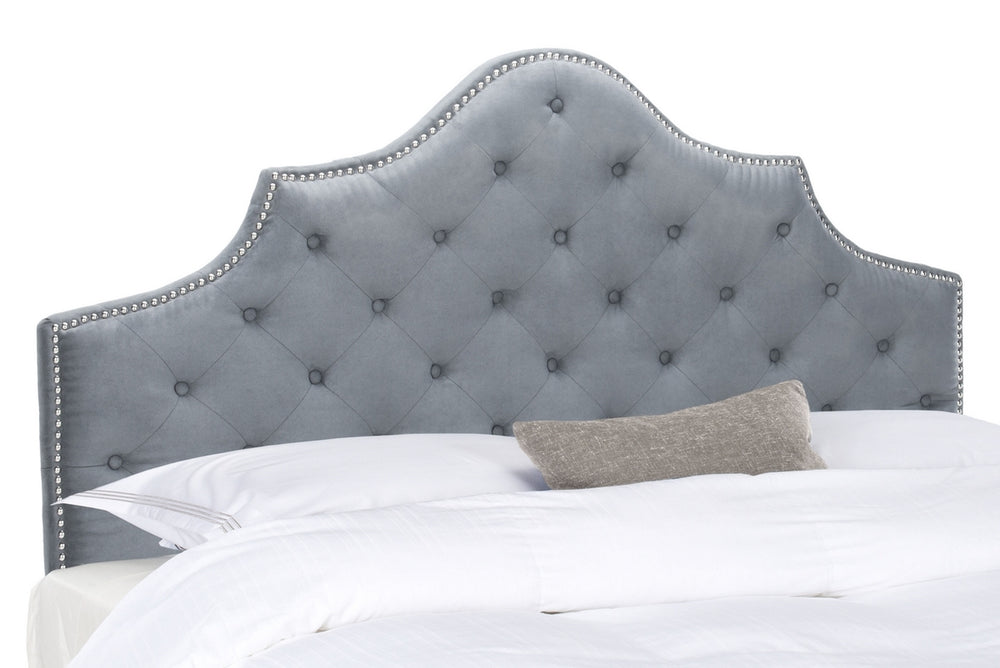 Arebelle Grey Tufted Headboard with Silver Nailhead Trim - Luxurious Parisian-Inspired Design