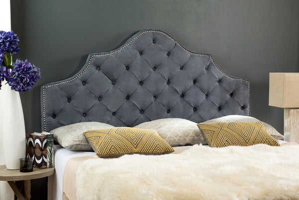 Arebelle Grey Tufted Headboard with Silver Nailhead Trim - Luxurious Boutique Style for Your Bedroom