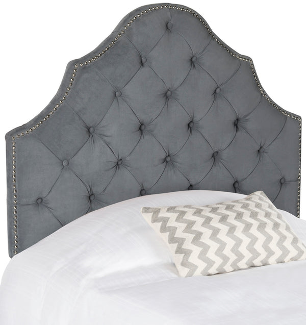 Arebelle Grey Tufted Headboard with Silver Nailhead Trim - Luxurious Boutique Style for Your Bedroom