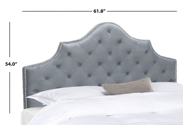 Arebelle Grey Tufted Headboard with Silver Nailhead Trim - Luxurious Boutique Style for Your Bedroom