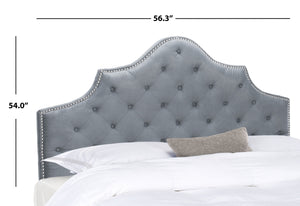 Arebelle Grey Tufted Headboard with Silver Nailhead Trim - Luxurious Boutique Style for Your Bedroom